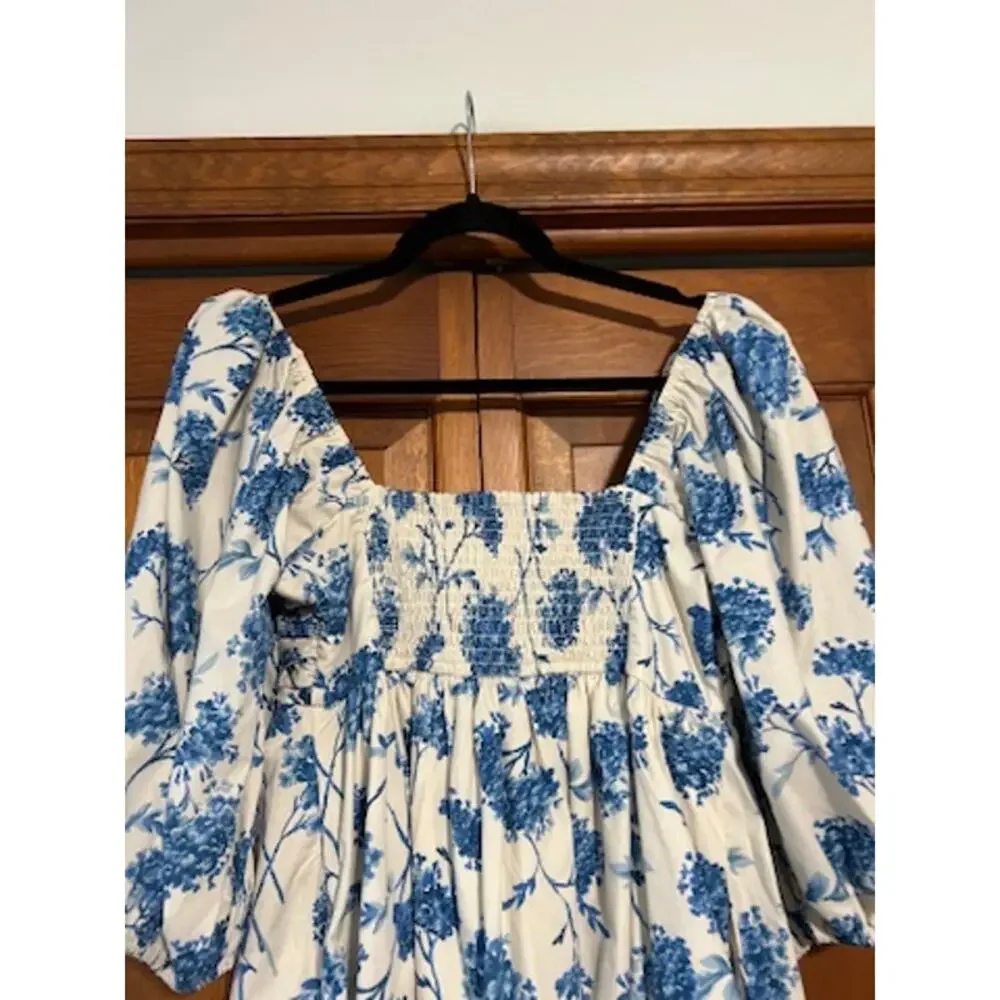 Abercrombie & Fitch Emerson Poplin Puff Sleeve Mini Dress Blue Floral Size MT - Picture 12 of 12